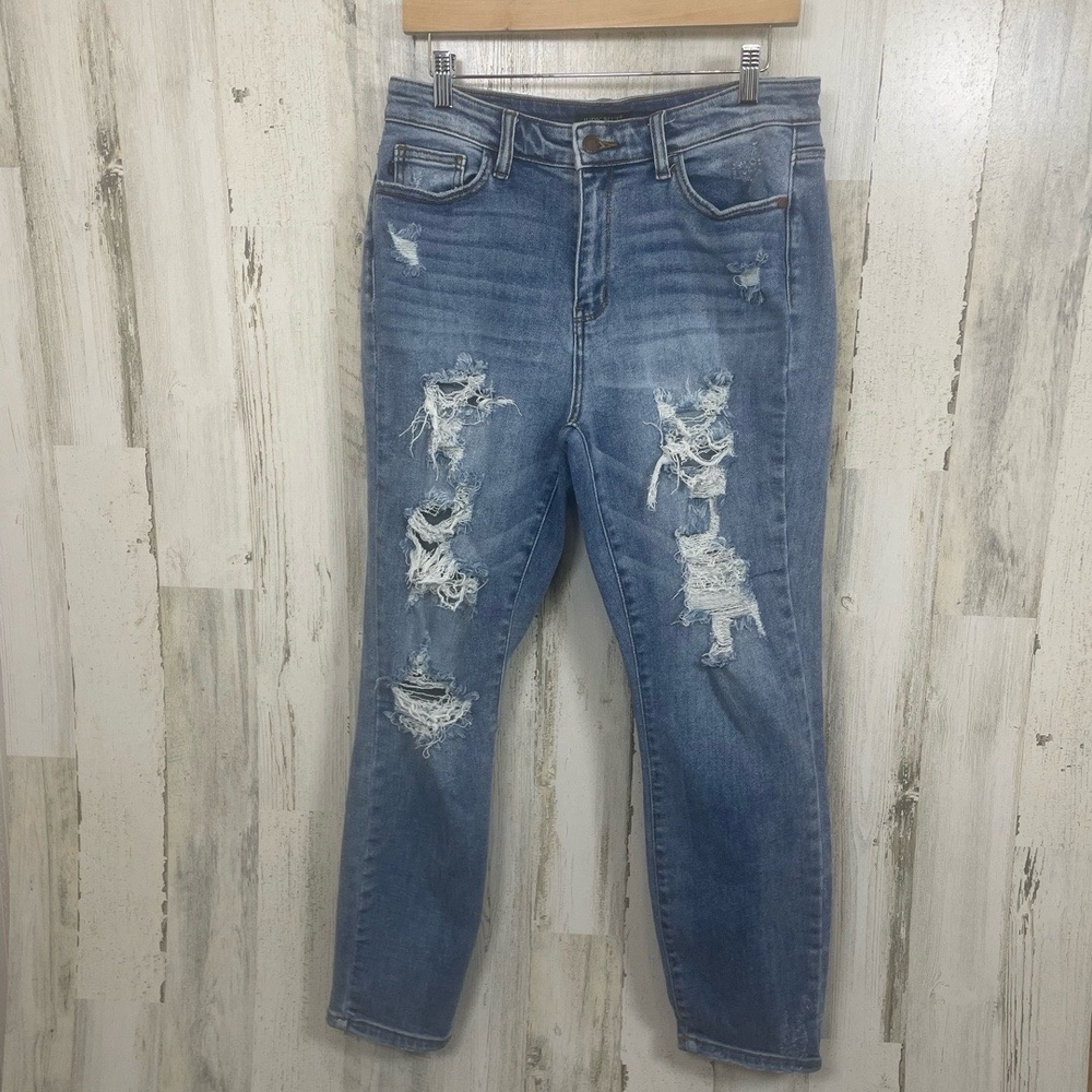 JUDY BLUE Distressed Jeans Womens 9 29 Blue Boyfriend Fit Ripped Casual Trendy